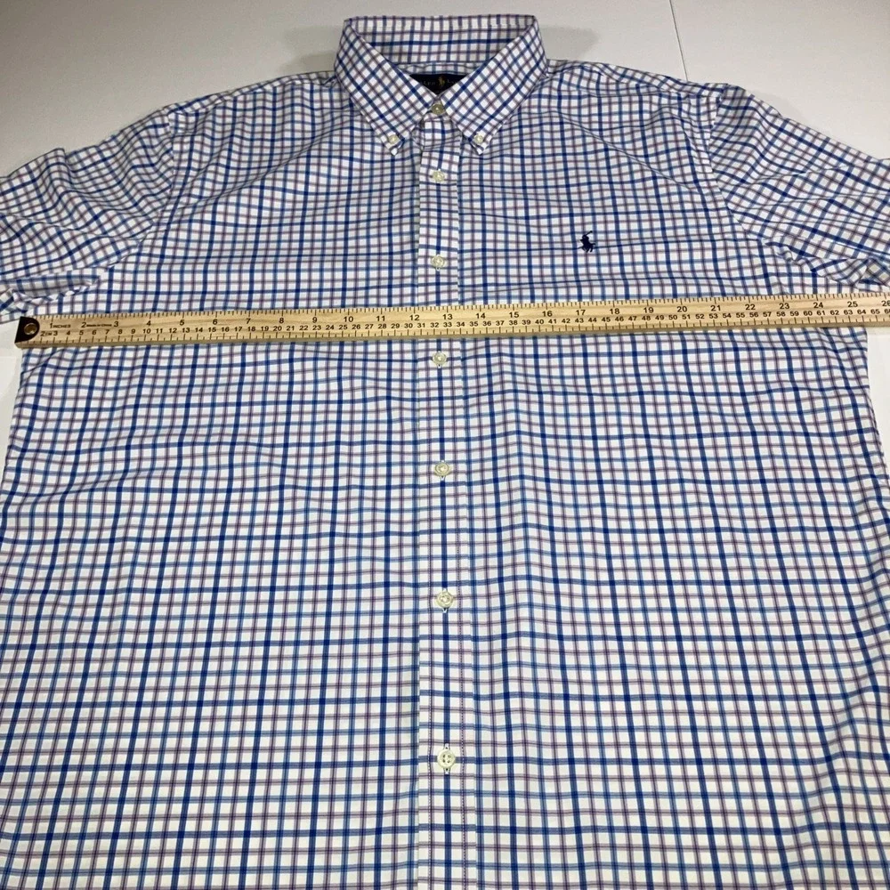 Polo Ralph Lauren Shirt Mens 2XL Slim Fit Performance Stretch Blue‎ Pink Check